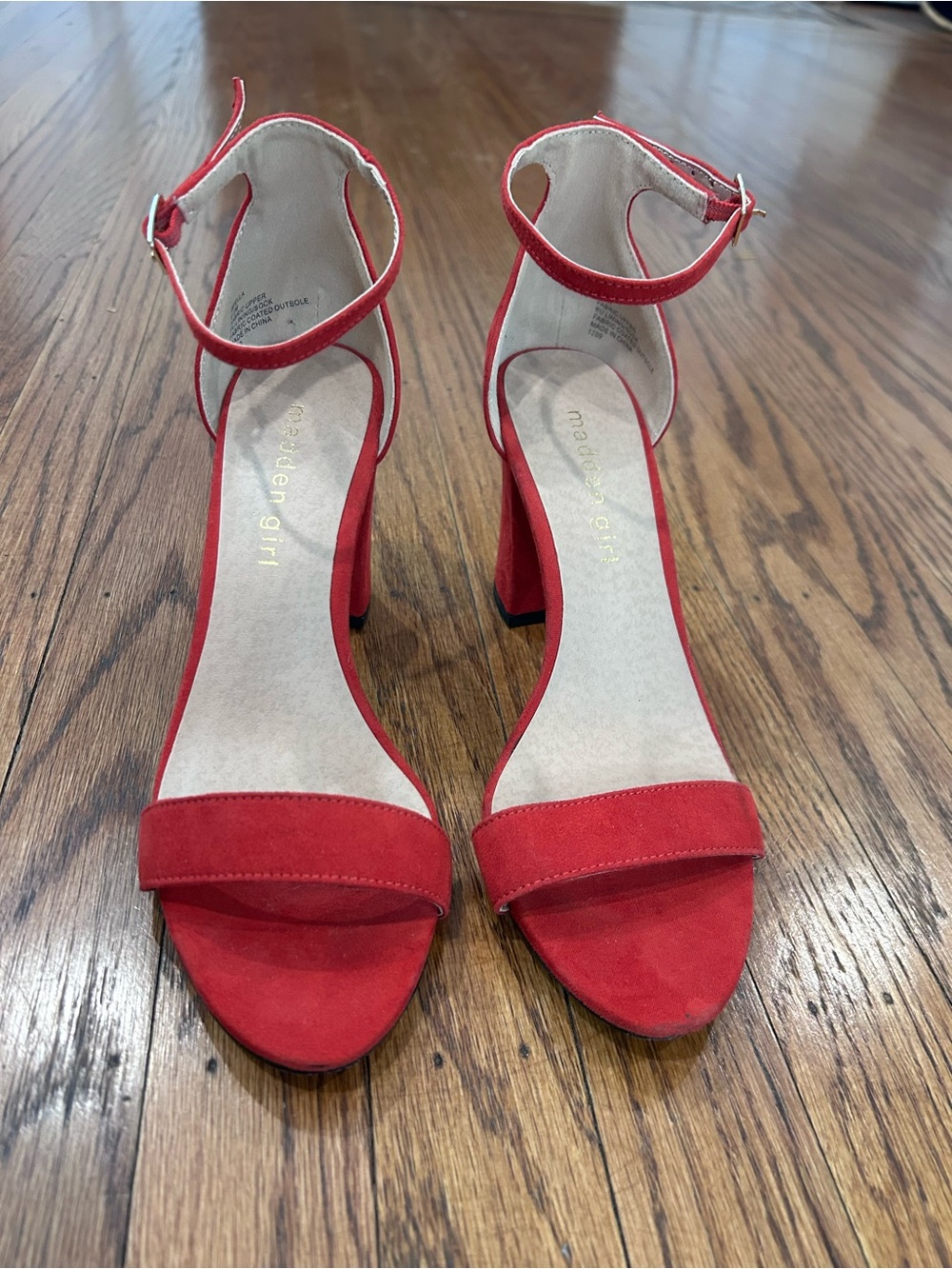Red Ankle-Strap Block Heel Sandals